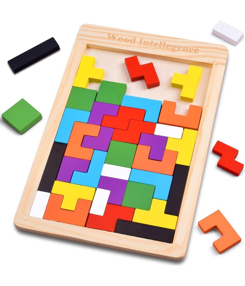     			40 Pcs Wooden Puzzle Blocks Wood Intelligence Block Game For Kids Ages 3-8, Puzzles Brain Teasers Toy Educational Gift For Kids