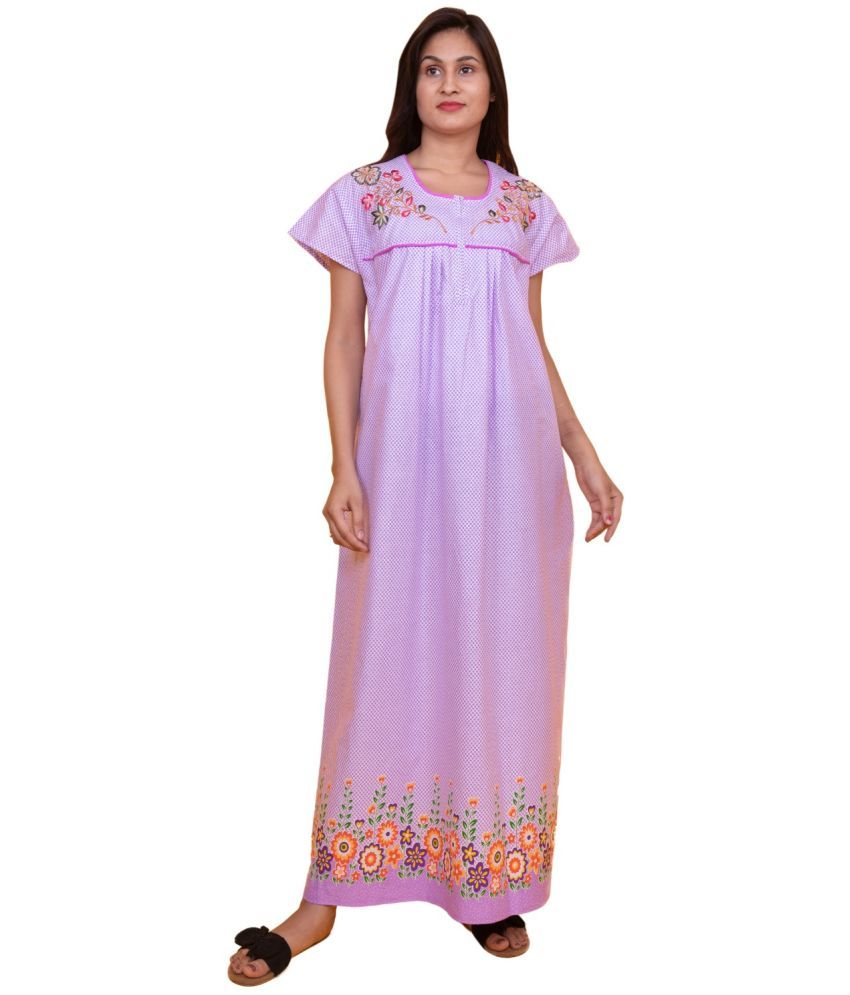     			Anjaneya Creations Purple Cotton Women's Nightwear Nighty & Night Gowns ( Pack of 1 )