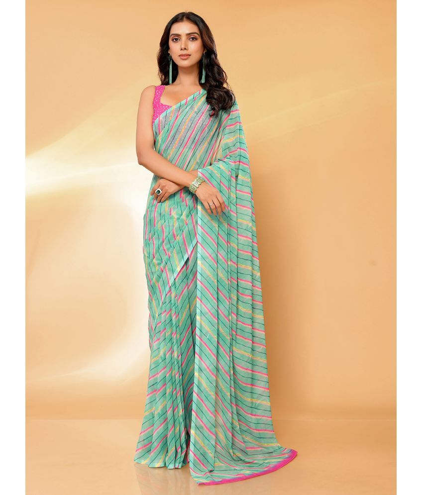     			Janasya Georgette Printed Saree With Blouse Piece ( Green , Pack of 1 )