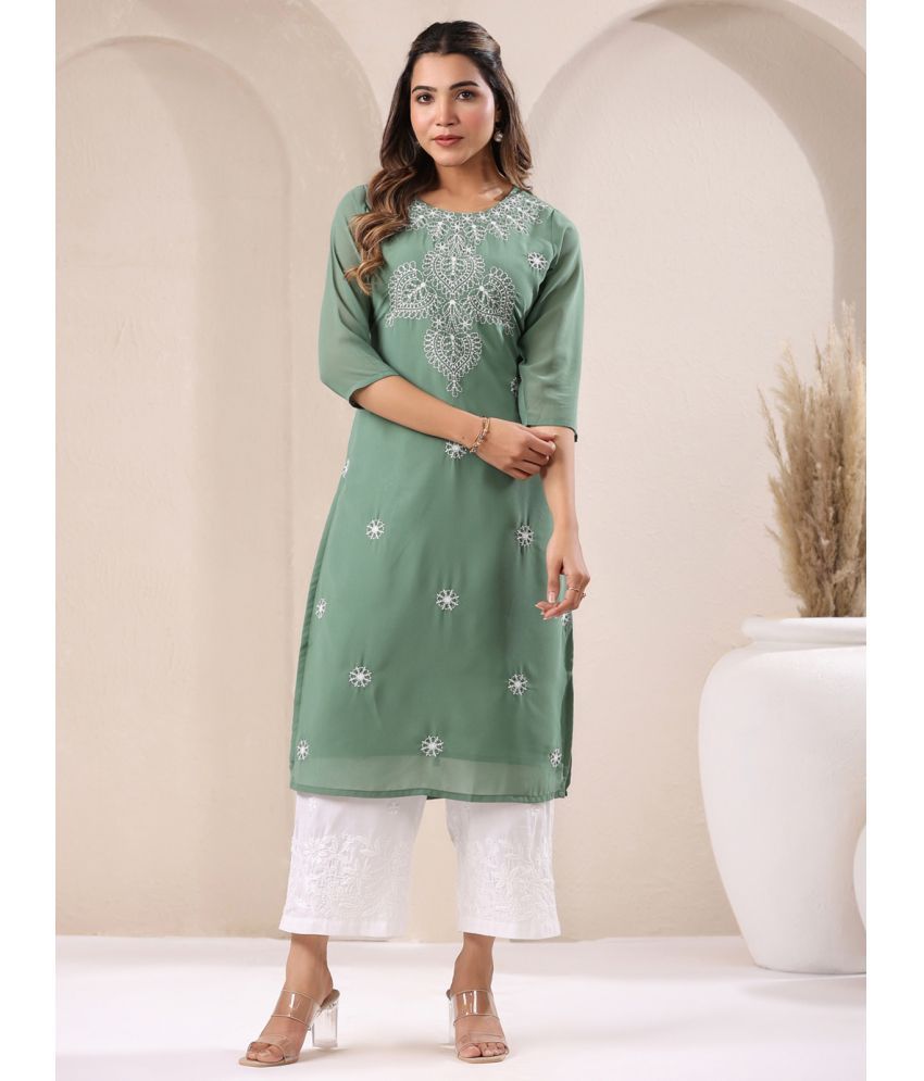     			Janasya Pack of 1 Georgette Embroidered Straight Women's Kurti - ( Green )