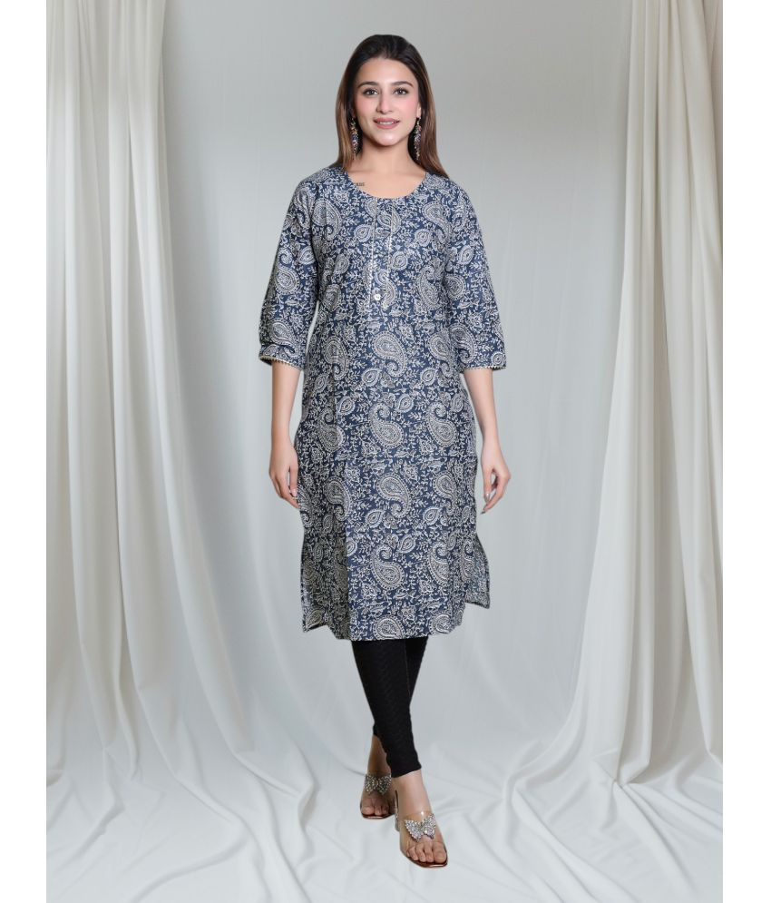     			Japroz Pack of 1 100% Cotton Printed Straight Women's Kurti - ( Navy )