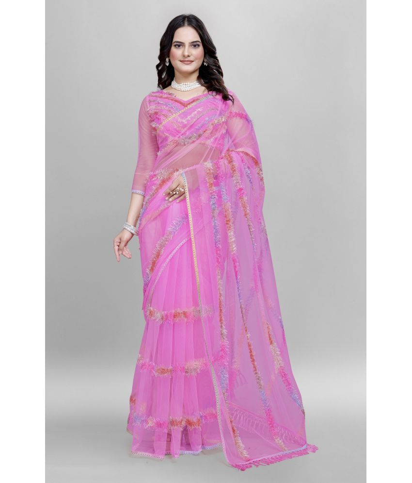     			KV Fashion Net Embroidered Saree With Blouse Piece ( Pink , Pack of 1 )