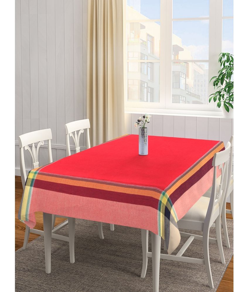     			Klotthe Striped Cotton 6 Seater Rectangle Table Cover ( 225 x 150 ) cm Pack of 1 Red