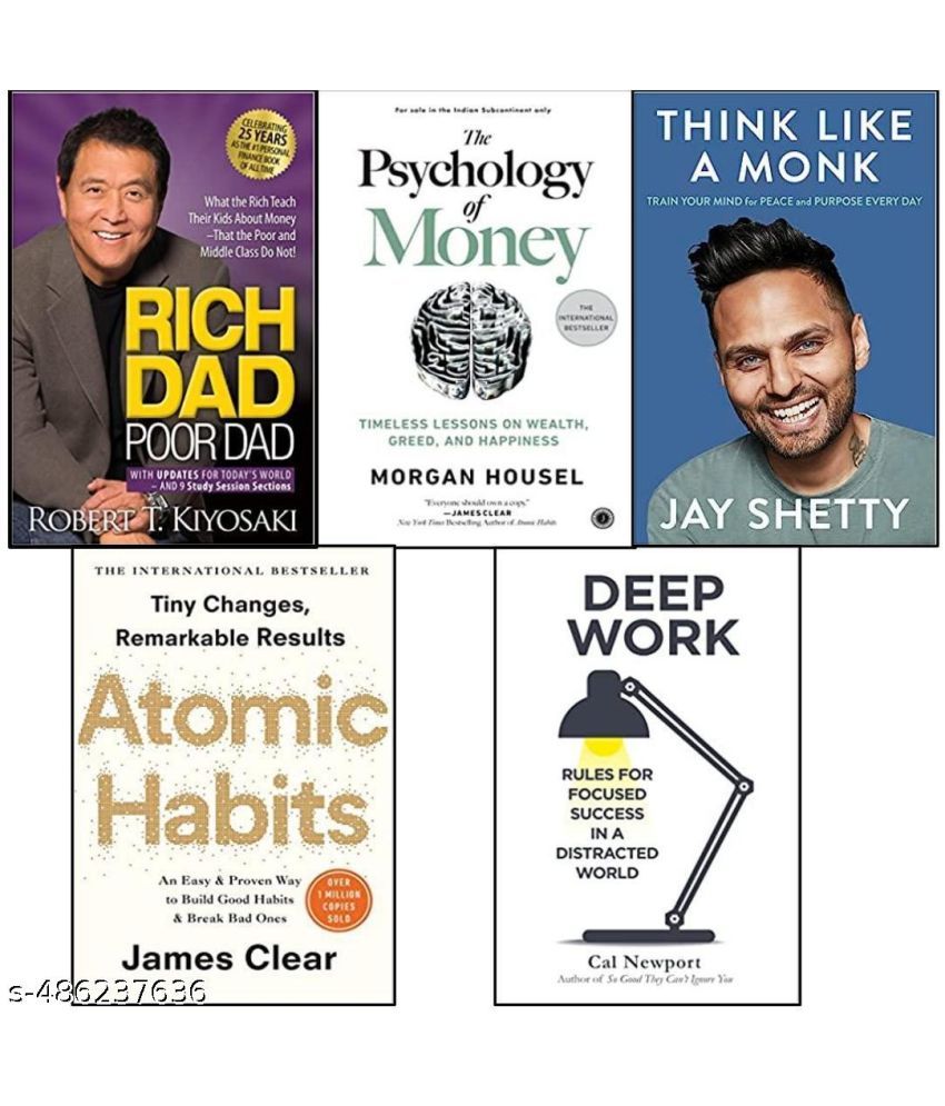     			Rich dad poor dad + Atomic habit + The psychology of money + Think like a monk + Deep work ( english paperback 5 books combo )