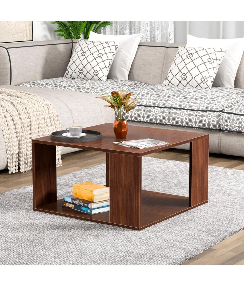     			Square Engineered Wood Coffee Table-End & Sofa Side Tea Table,Centre Table with Space Saving Portable with Storage for Living Room, Indoor & Outdoor (Brown)