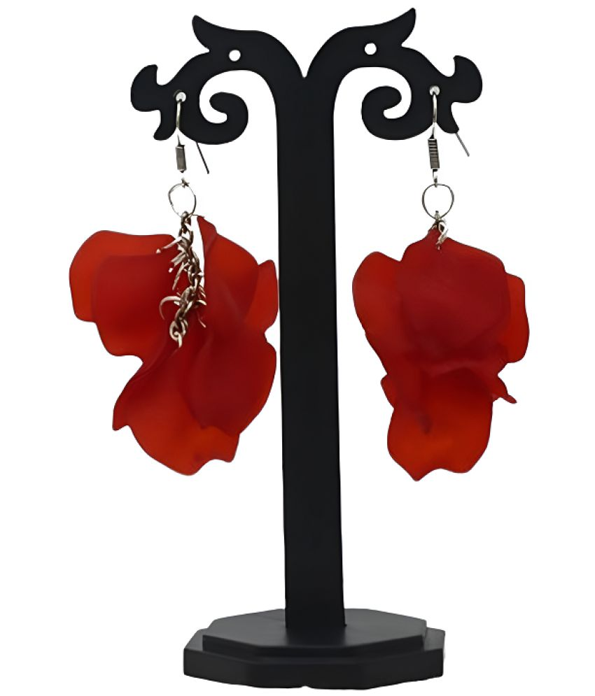     			Tribal Jewellery Red Drop Earrings ( Pack of 1 )