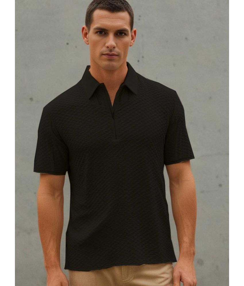     			nikline Pack of 1 Cotton Blend Regular Fit Self Design Half Sleeves Men's Polo T Shirt ( Black )