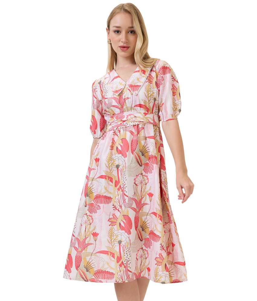     			Amarasha Polyester Printed Knee Length Women's A-line Dress - Pink ( Pack of 1 )