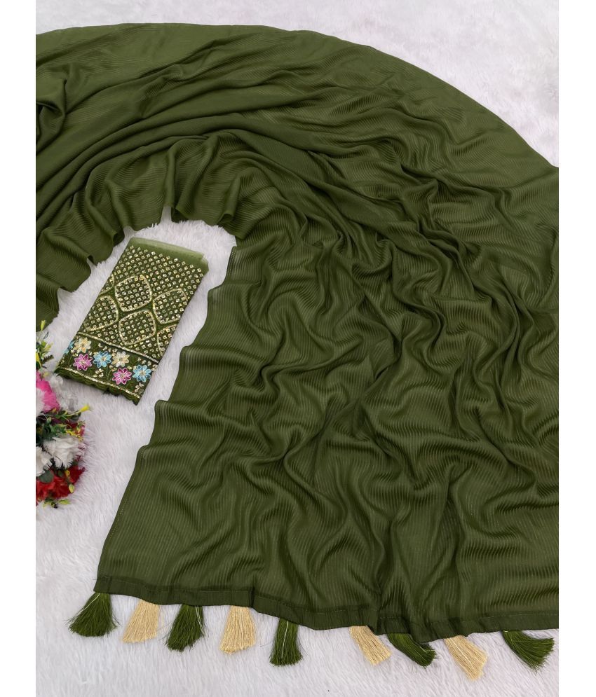     			Gullak Chiffon Solid Saree With Blouse Piece ( Green , Pack of 1 )