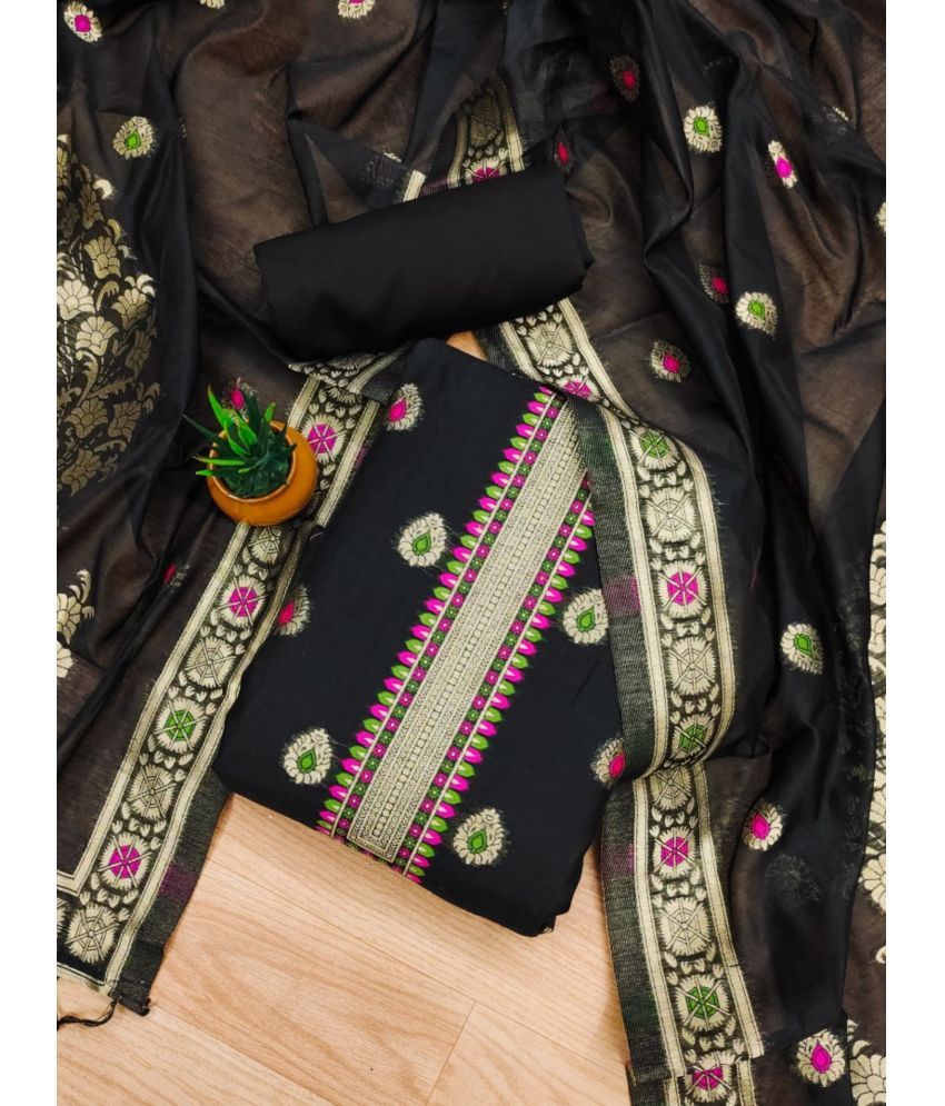     			Rangtulika Ethnics Unstitched Silk Blend Embroidered Dress Material - Black ( Pack of 1 )