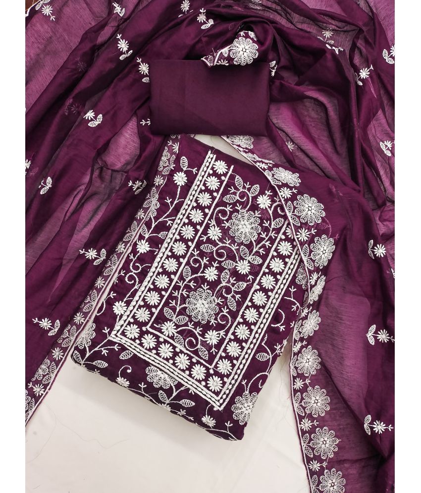     			Rangtulika Ethnics Unstitched Silk Blend Embroidered Dress Material - Purple ( Pack of 1 )