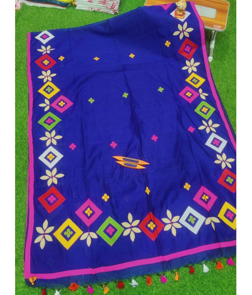     			SARADA HANDLOOM Cotton Printed Saree With Blouse Piece ( Blue , Pack of 1 )