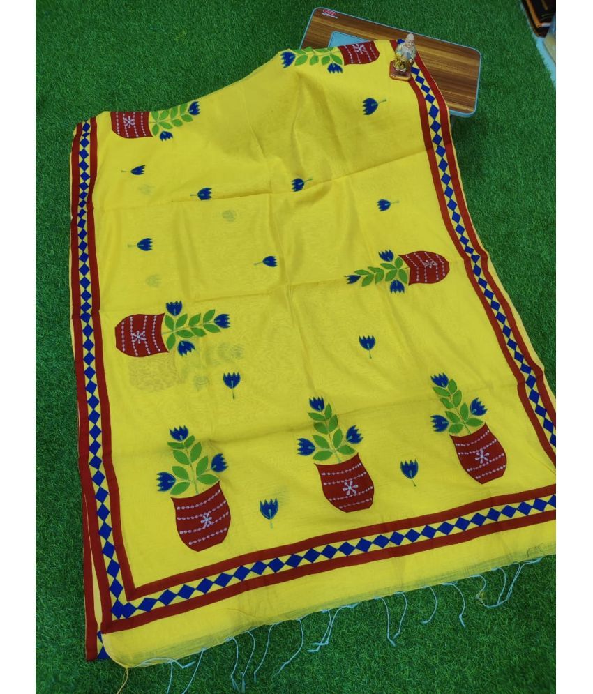     			SARADA HANDLOOM Cotton Printed Saree With Blouse Piece ( Yellow , Pack of 1 )