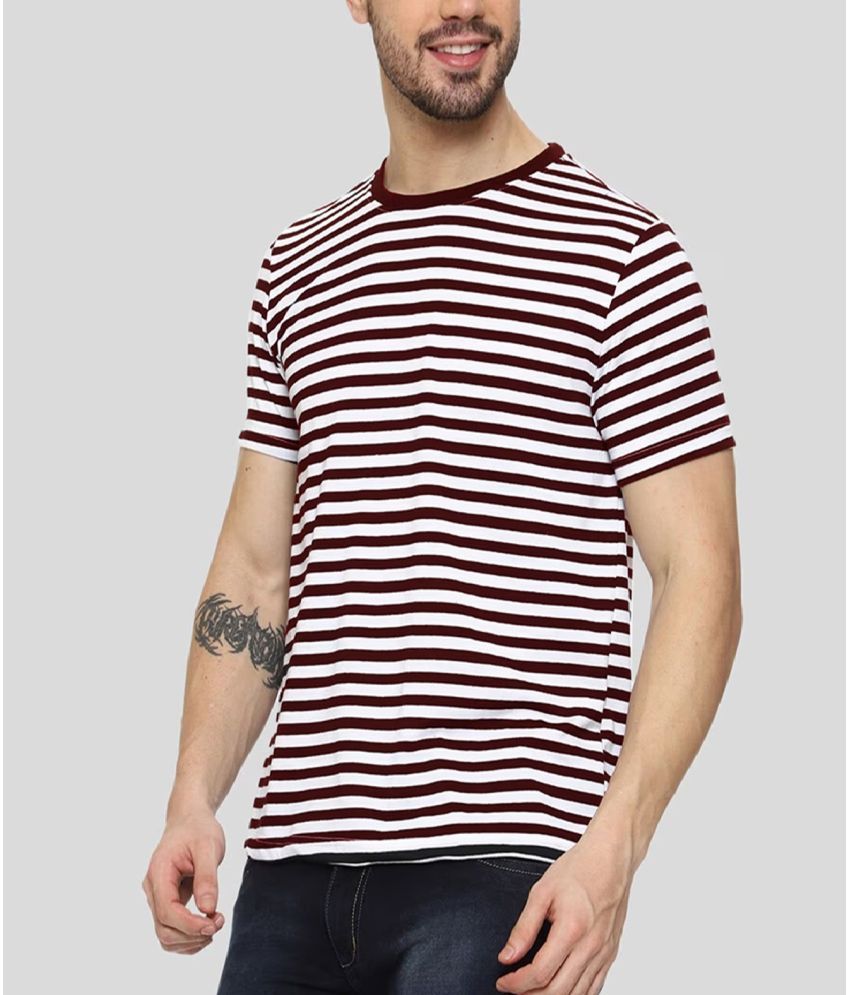     			VEE SAA Cotton Regular Fit Striped Half Sleeves Men's Round T-Shirt - Maroon ( Pack of 1 )