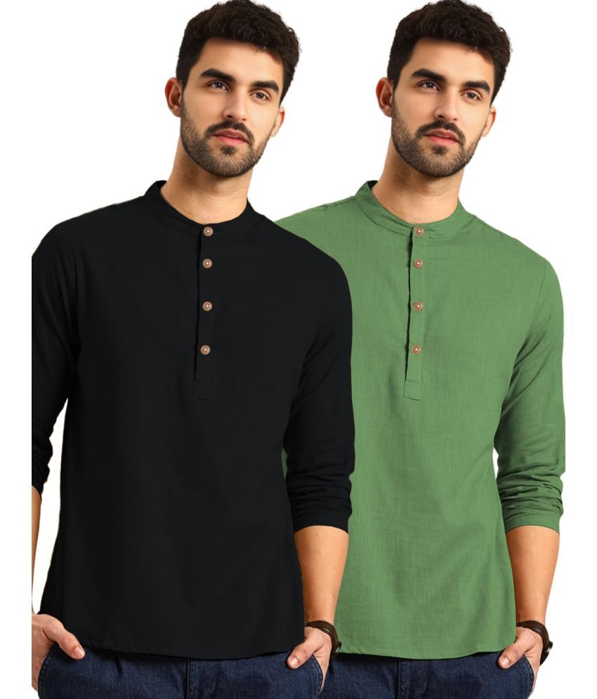     			Vida Loca Light Green Cotton Men's Shirt Style Kurta ( Pack of 2 )