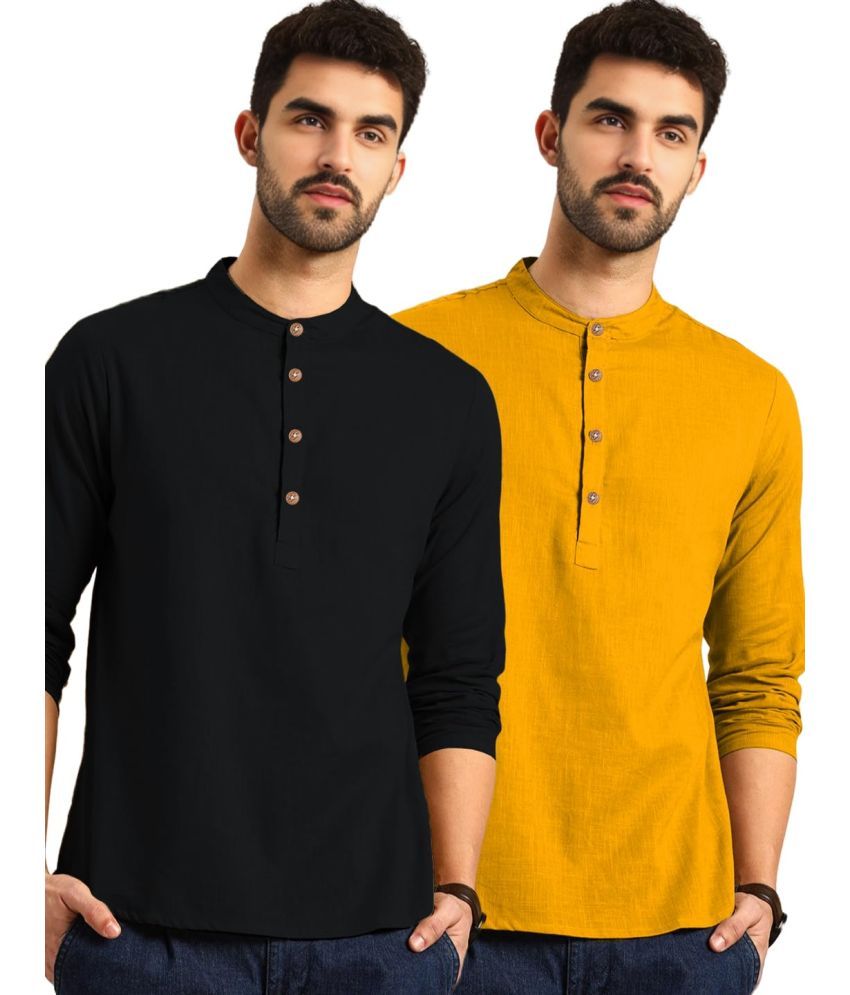     			Vida Loca Yellow Cotton Men's Shirt Style Kurta ( Pack of 2 )