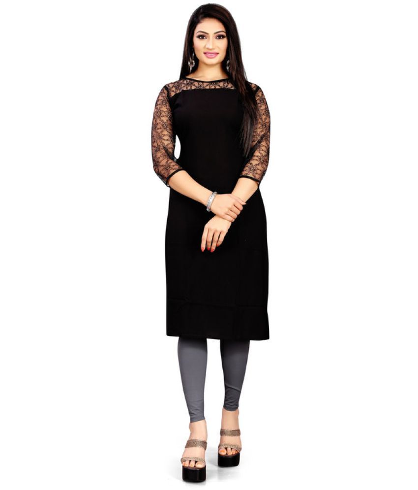     			YASHASVI ENTERPRISE Pack of 1 Crepe Solid Straight Women's Kurti - ( Black )