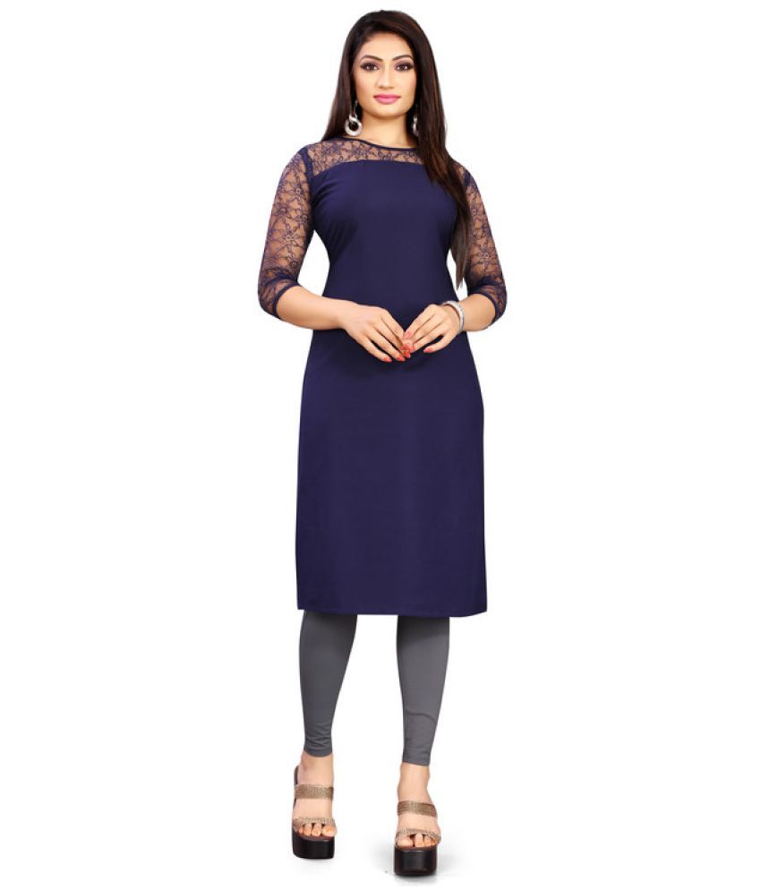     			rangvini Pack of 1 Crepe Self Design Straight Women's Kurti - ( Blue )