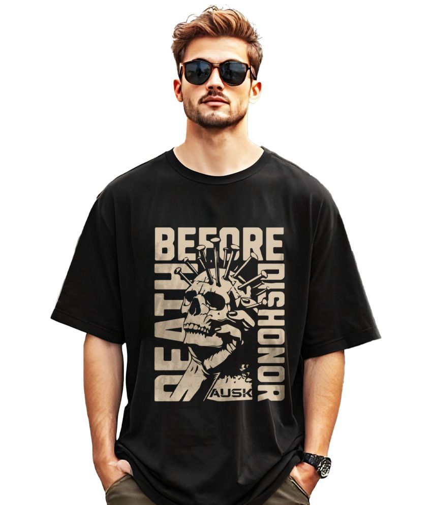     			AOOSH Cotton Oversized Fit Printed Half Sleeves Men's Round T-Shirt - Black ( Pack of 1 )