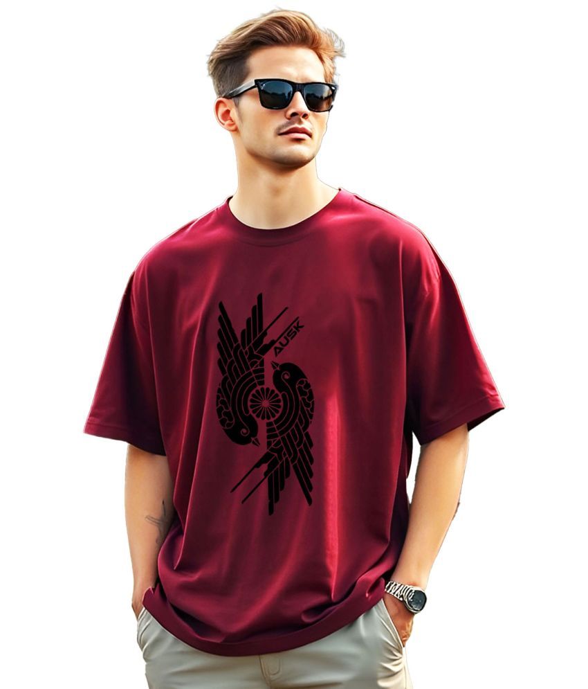     			AOOSH Cotton Oversized Fit Printed Half Sleeves Men's Round T-Shirt - Maroon ( Pack of 1 )