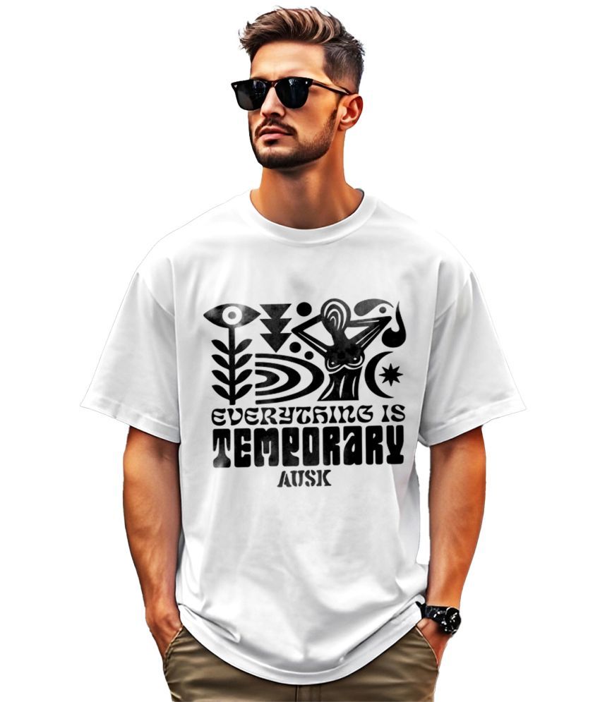     			AOOSH Cotton Oversized Fit Printed Half Sleeves Men's Round T-Shirt - White ( Pack of 1 )