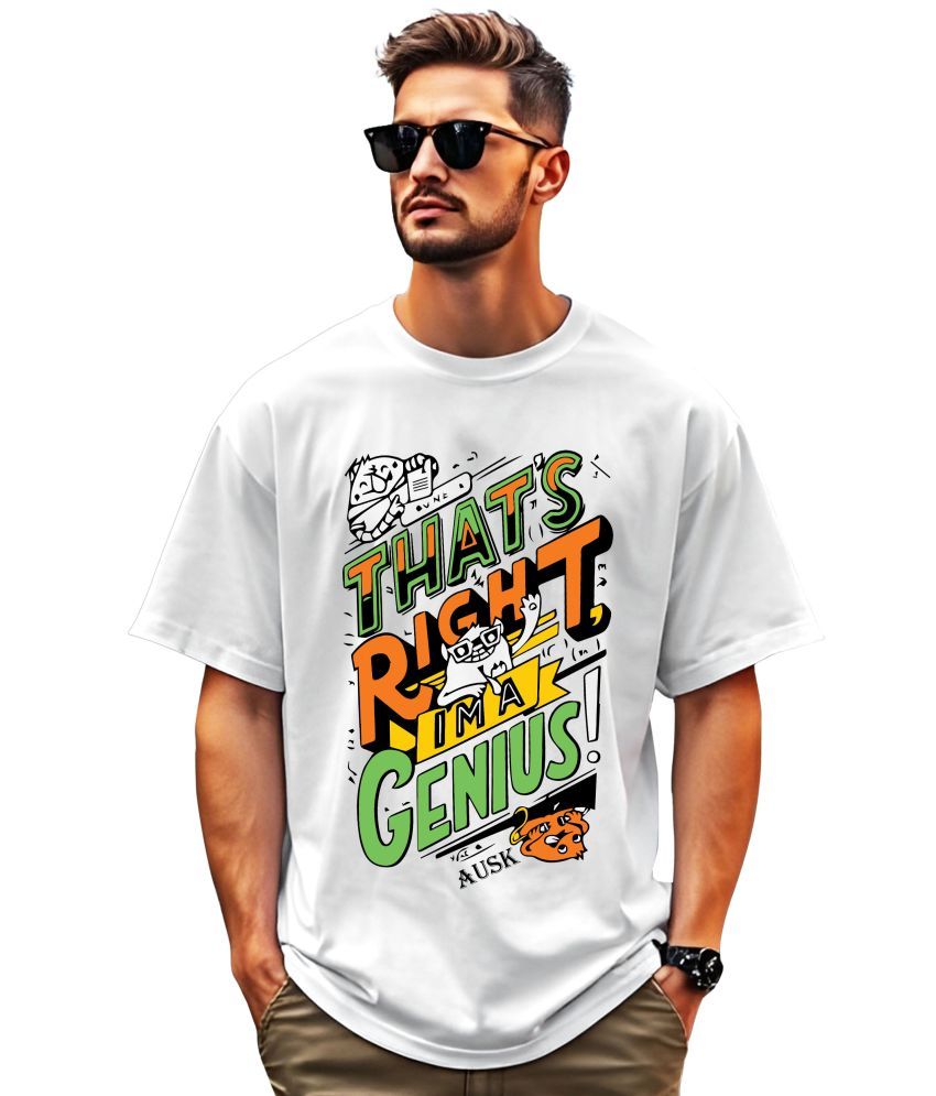     			AOOSH Cotton Oversized Fit Printed Half Sleeves Men's Round T-Shirt - White ( Pack of 1 )