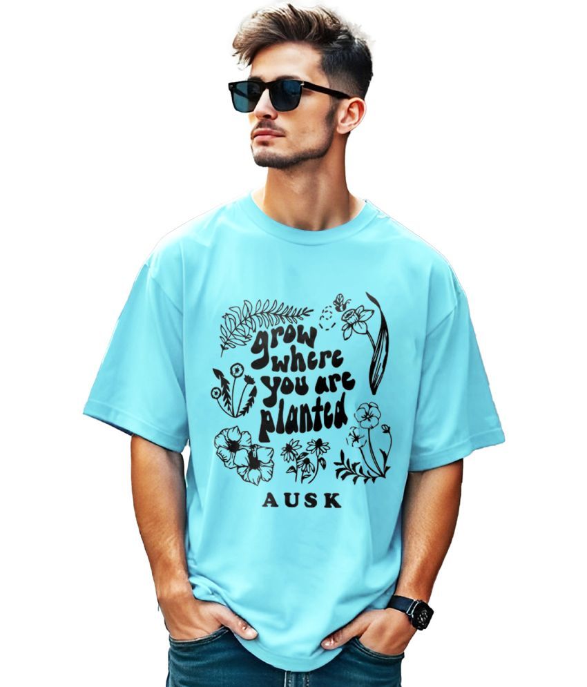     			AOOSH Cotton Oversized Fit Printed Half Sleeves Men's Round T-Shirt - Sky Blue ( Pack of 1 )