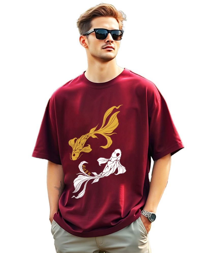     			AOOSH Cotton Oversized Fit Printed Half Sleeves Men's Round T-Shirt - Maroon ( Pack of 1 )