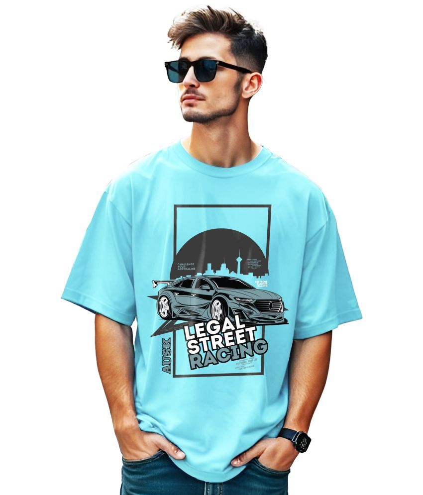     			AOOSH Cotton Oversized Fit Printed Half Sleeves Men's Round T-Shirt - Sky Blue ( Pack of 1 )