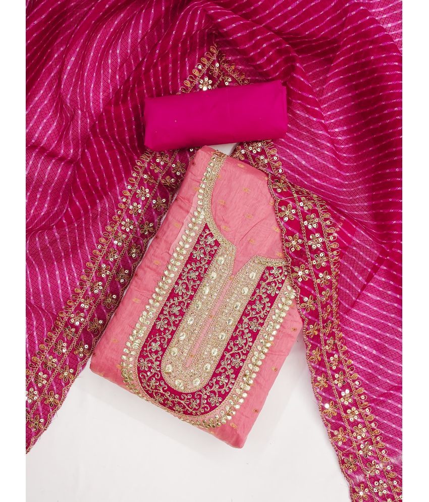     			Rangtulika Ethnics Unstitched Silk Blend Embroidered Dress Material - Pink ( Pack of 1 )