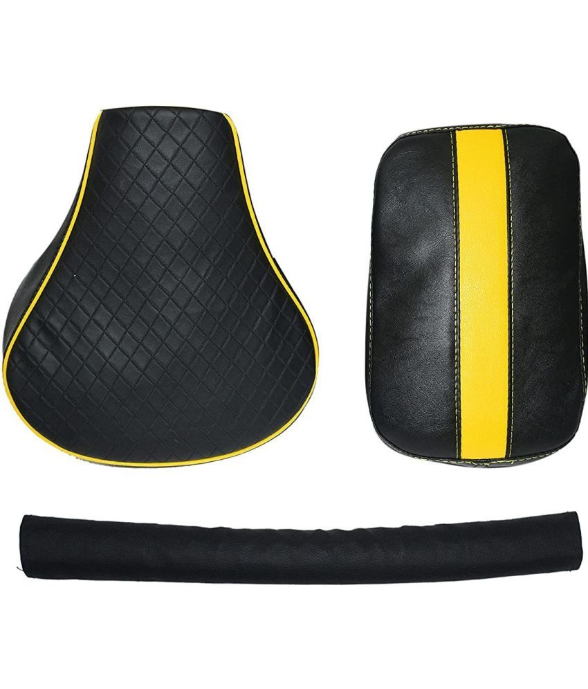     			Stylish Diamond Cut Design Seat Cover with Back Rest Foam Combo Set for Royal Enfield Classic 350/500cc (Yellow with Black) Single Bike Seat Cover For Royal Enfield NA ()