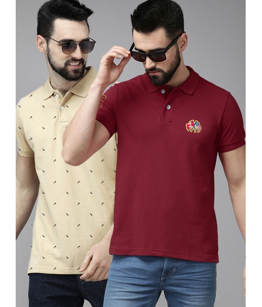     			AIN6 Pack of 2 Cotton Regular Fit Solid Half Sleeves Men's Polo T Shirt ( Maroon )