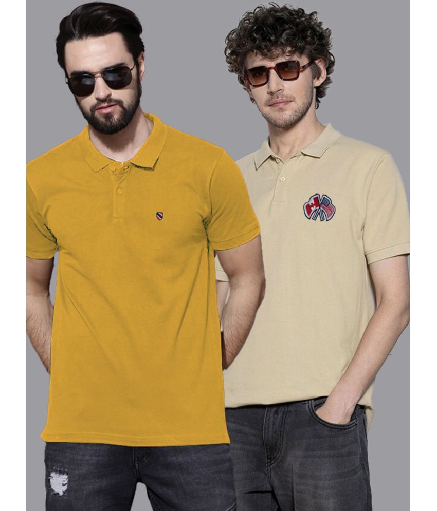     			AIN6 Pack of 2 Cotton Regular Fit Solid Half Sleeves Men's Polo T Shirt ( Mustard )