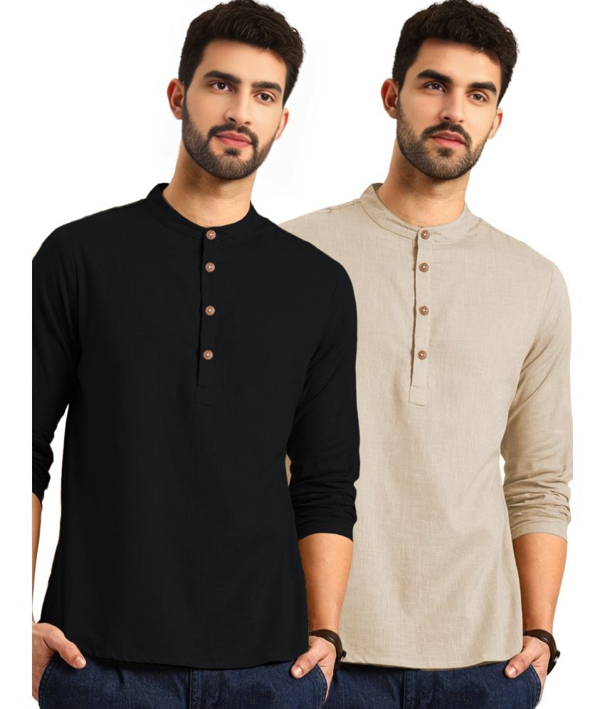     			Apektra Beige Cotton Blend Men's Regular Kurta ( Pack of 2 )