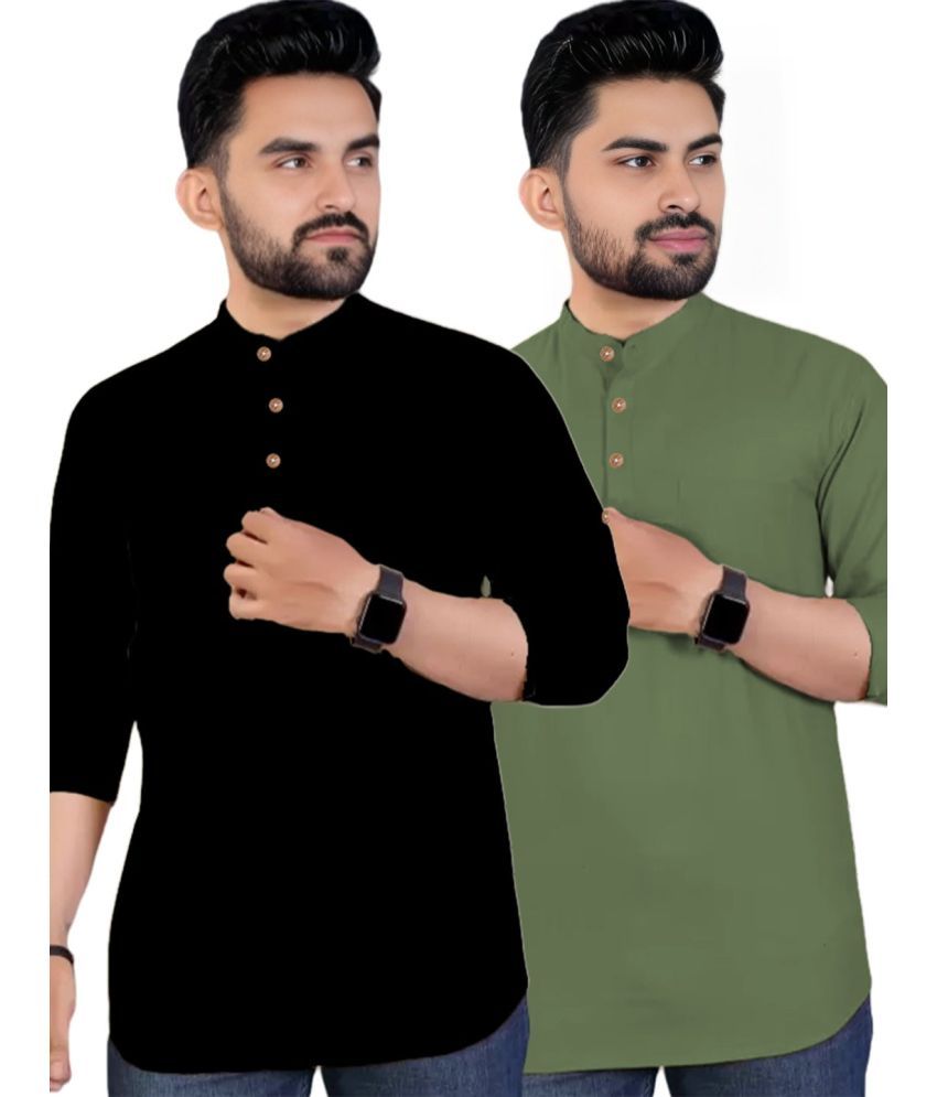     			Apektra Light Green Cotton Blend Men's Regular Kurta ( Pack of 2 )