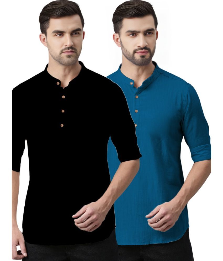     			DiAsh Turquoise Cotton Blend Men's Regular Kurta ( Pack of 2 )