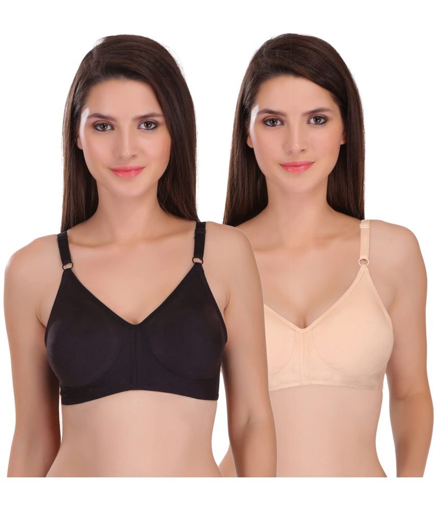     			Featherline Pack of 2 Cotton Blend Non Padded Everyday Bra For Women ( Beige,Black )