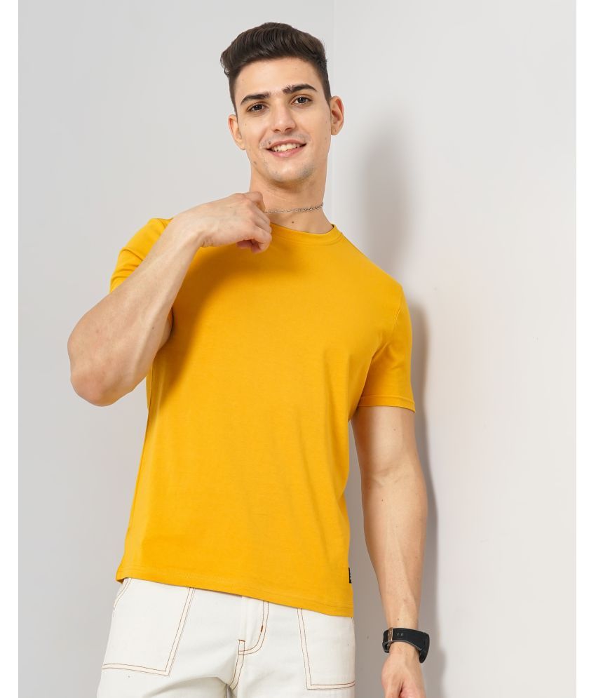     			GENOA 100% Cotton Slim Fit Solid Half Sleeves Men's Round T-Shirt - Mustard ( Pack of 1 )