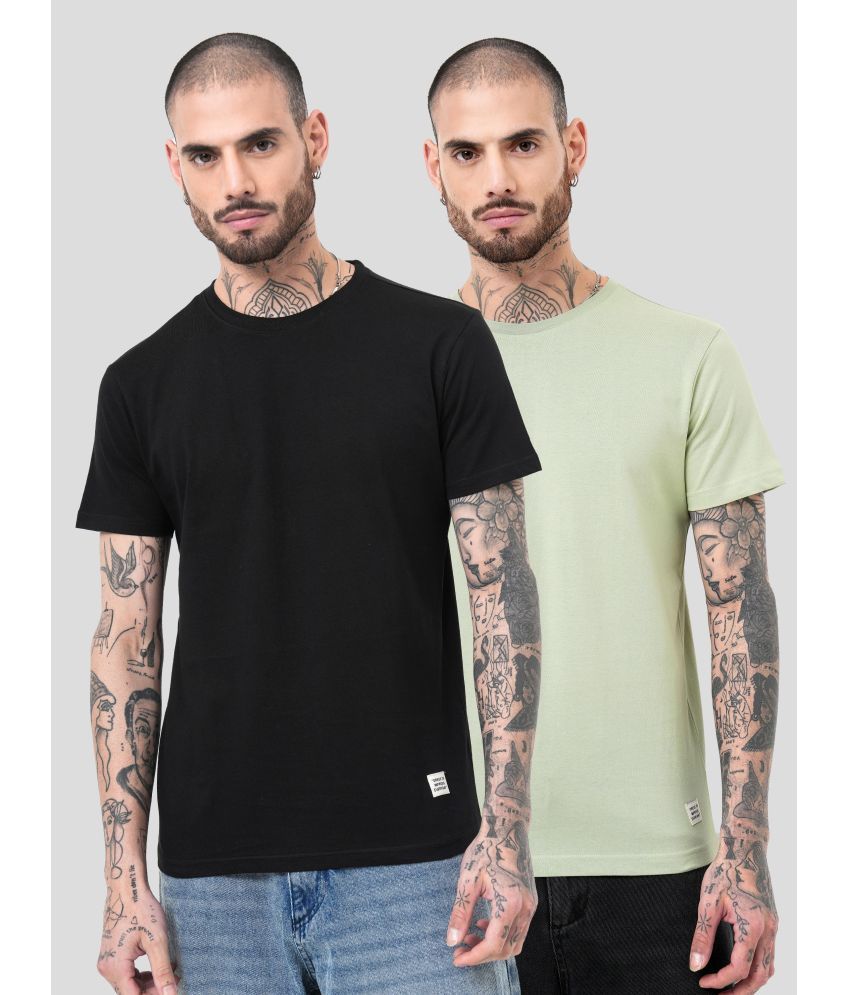     			GENOA 100% Cotton Slim Fit Solid Half Sleeves Men's Round T-Shirt - Black ( Pack of 2 )