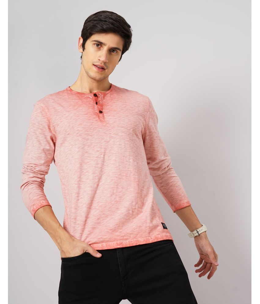     			GENOA 100% Cotton Slim Fit Dyed Full Sleeves Men's Henley T-Shirt - Pink ( Pack of 1 )