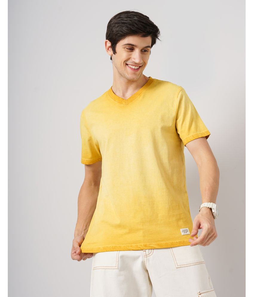     			GENOA 100% Cotton Slim Fit Dyed Half Sleeves Men's V-Neck T-Shirt - Yellow ( Pack of 1 )