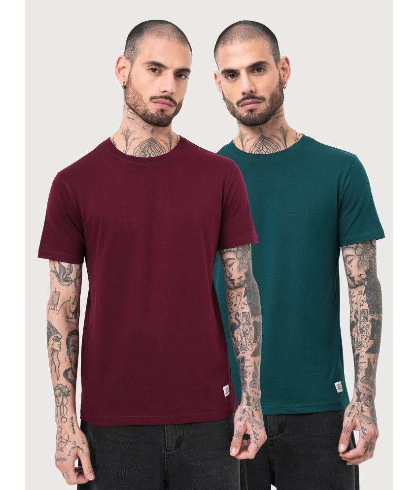     			GENOA 100% Cotton Slim Fit Solid Half Sleeves Men's Round T-Shirt - Maroon ( Pack of 2 )