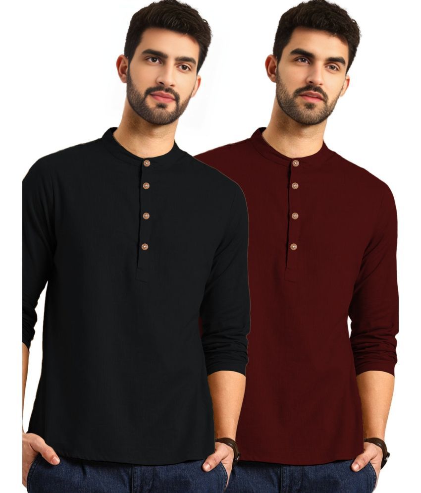     			TrendiVastra Maroon Cotton Blend Men's Regular Kurta ( Pack of 2 )