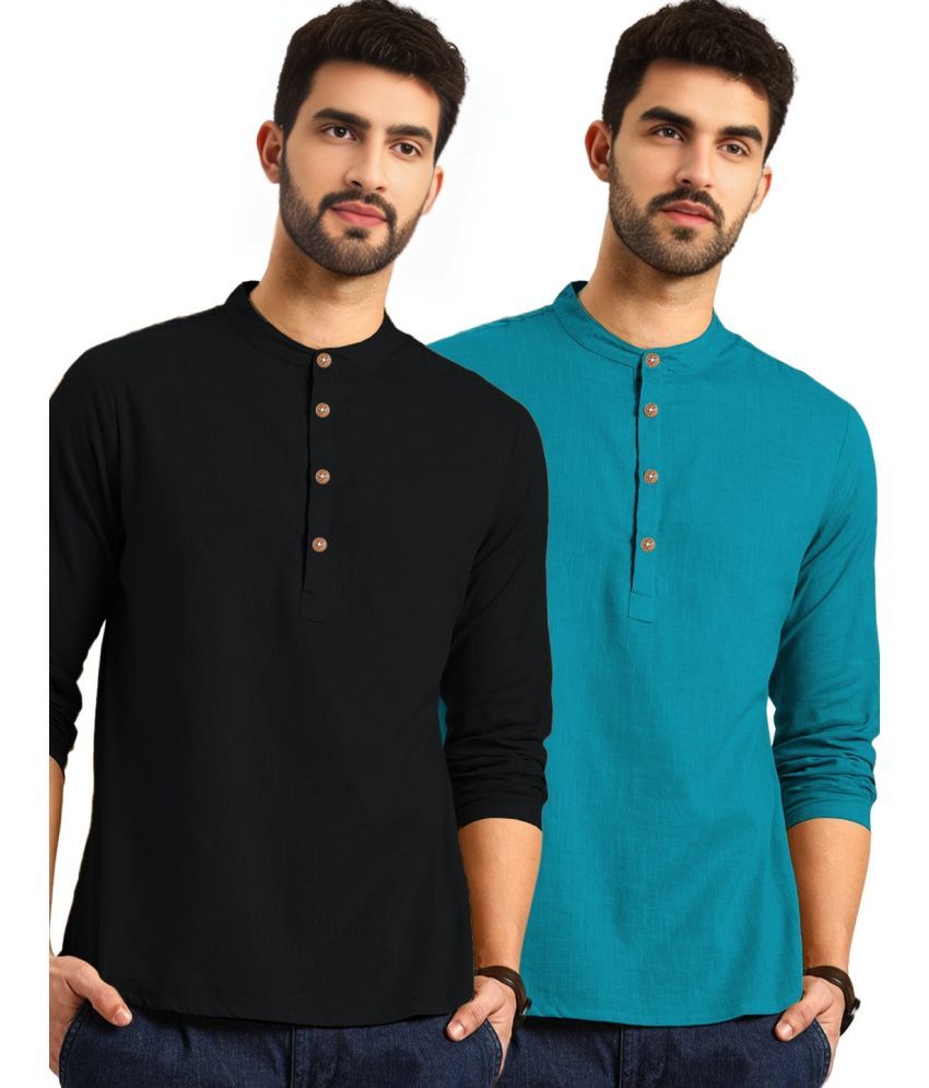     			TrendiVastra Teal Cotton Blend Men's Regular Kurta ( Pack of 2 )