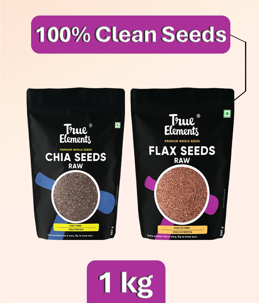     			True Elements Raw Chia Seeds + Raw Flax Seeds, Seeds for Weight Loss (500g*2) 1 Kg (Pack of 2)