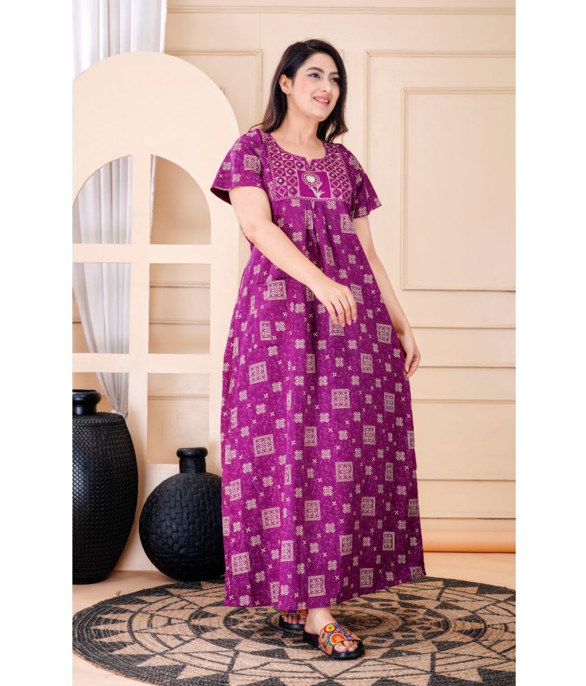     			rajeraj Purple Cotton Women's Nightwear Nighty & Night Gowns ( Pack of 1 )