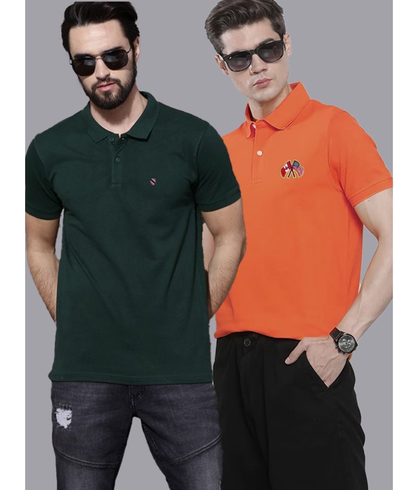     			Merriment Pack of 2 Cotton Regular Fit Solid Half Sleeves Men's Polo T Shirt ( Dark Green )