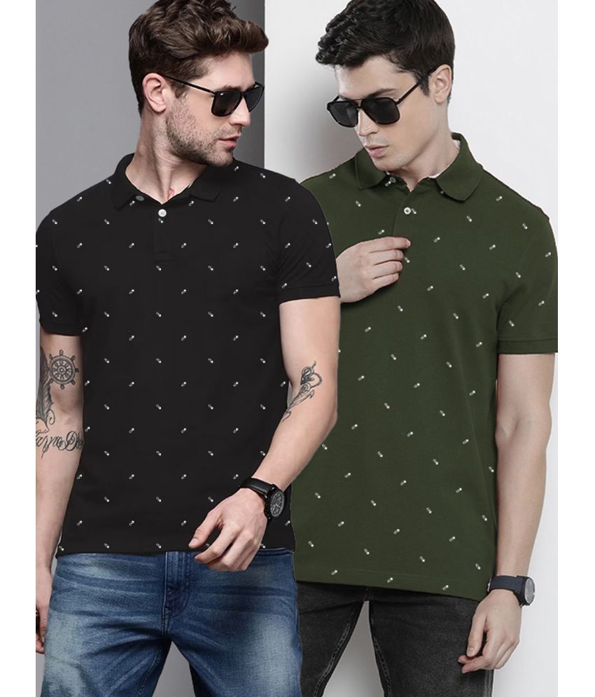     			Merriment Pack of 2 Cotton Regular Fit Printed Half Sleeves Men's Polo T Shirt ( Black )