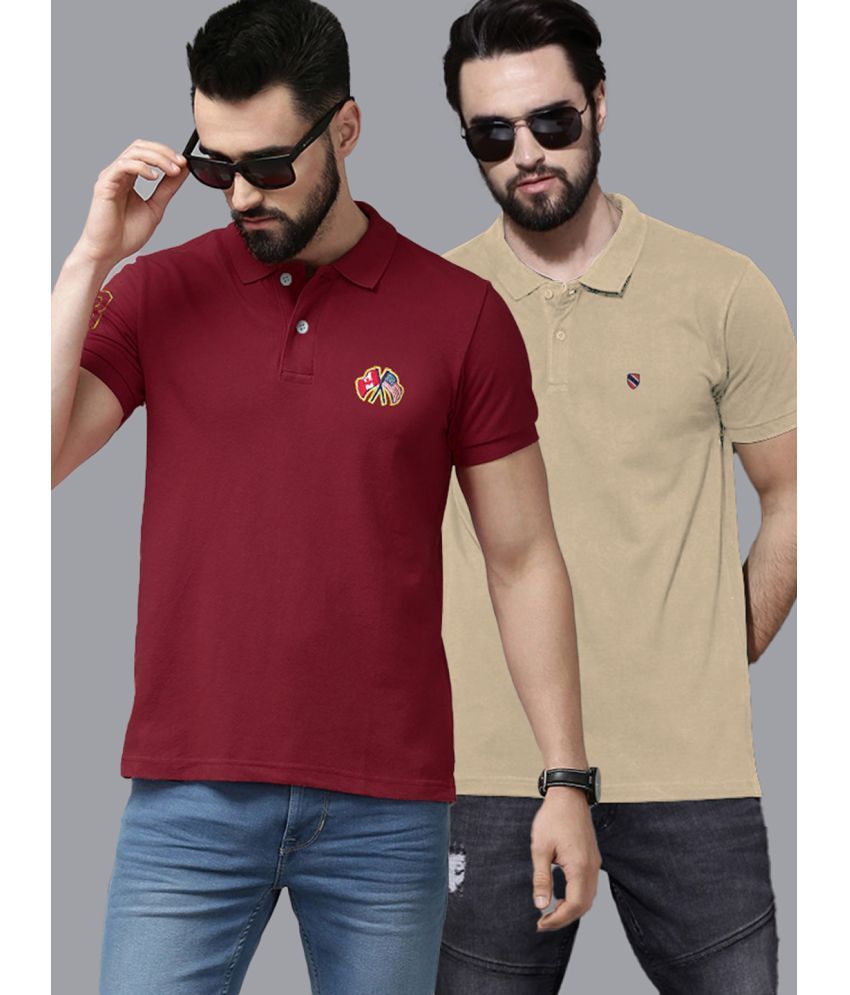     			Merriment Pack of 2 Cotton Regular Fit Solid Half Sleeves Men's Polo T Shirt ( Maroon )