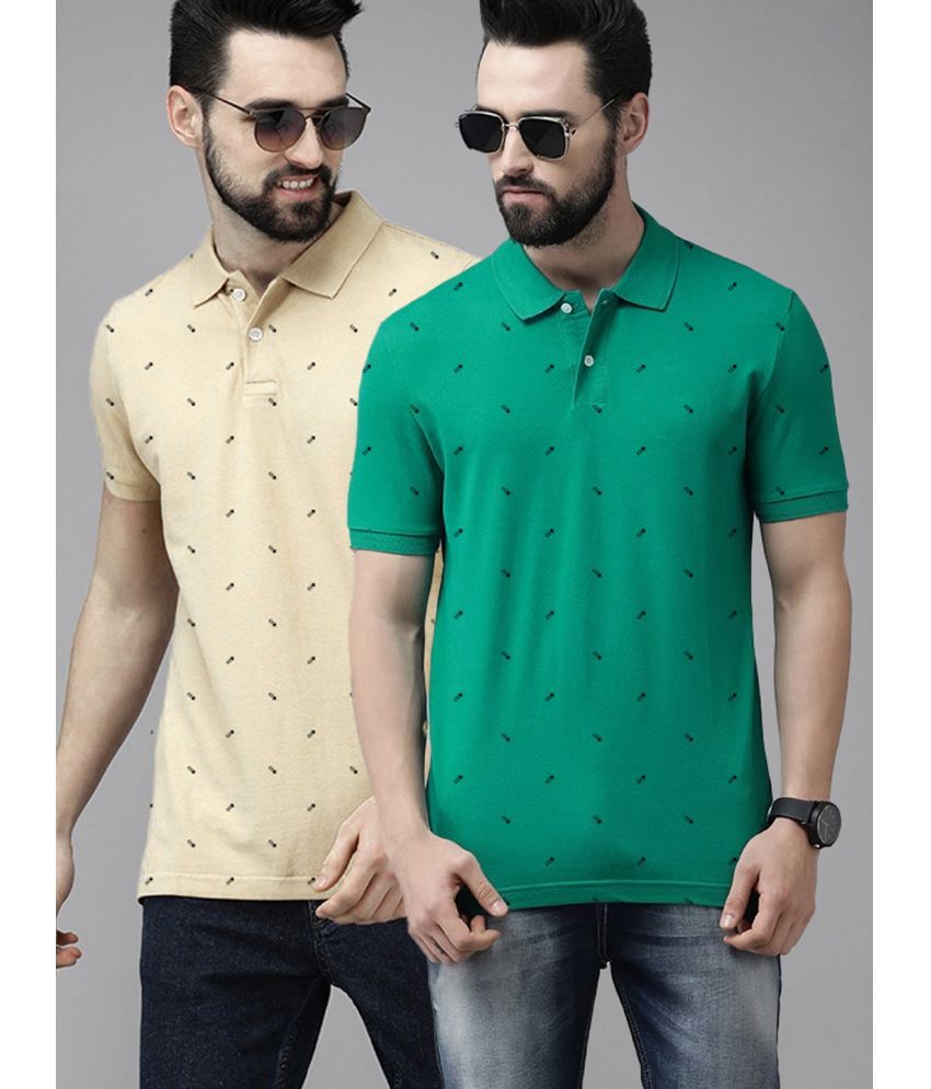     			Merriment Pack of 2 Cotton Regular Fit Printed Half Sleeves Men's Polo T Shirt ( Green )